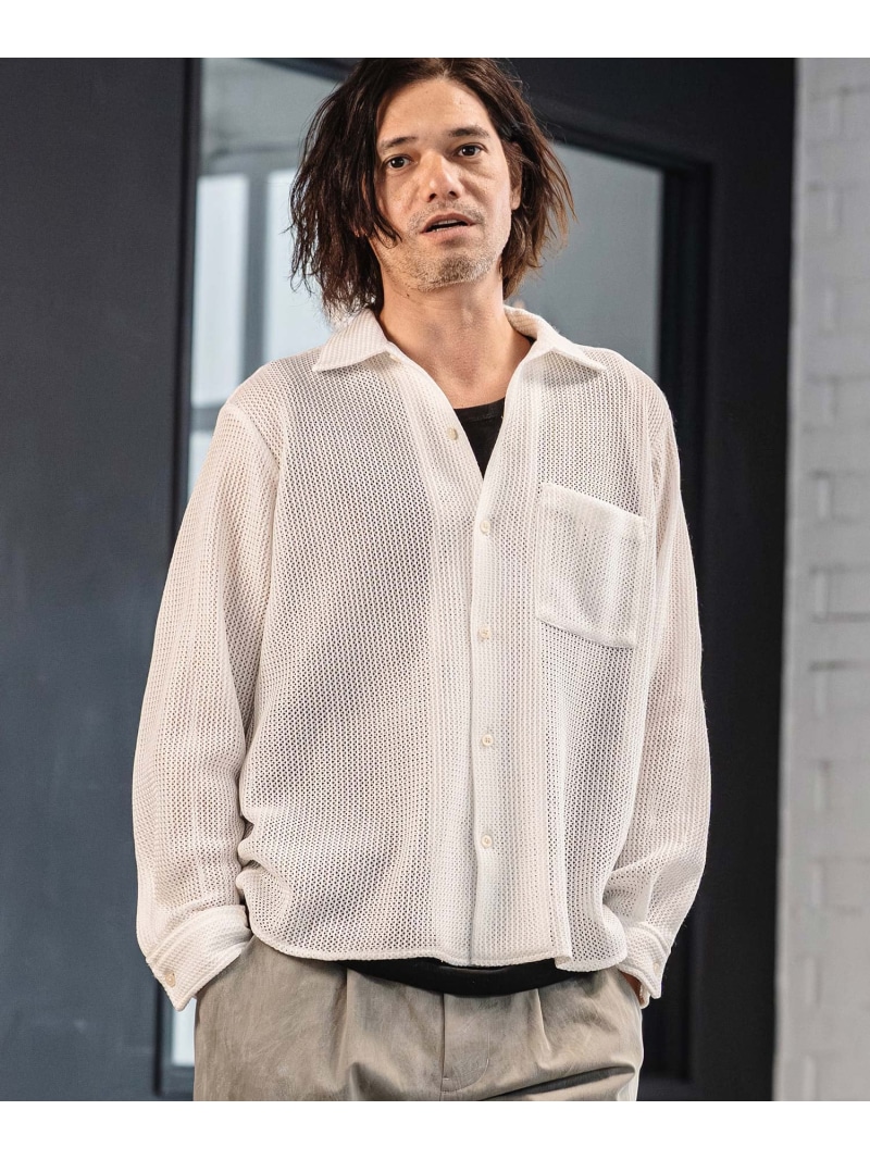 CAMBIO ms6383- 透かし編みLSシャツ カンビオ トップス シャツ・ブラウス ホワイト ブラック【送料無料】｜ Fashion Men