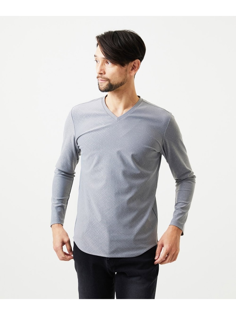 【SALE／20%OFF】MICHEL KLEIN HOMME 《日本製》偏った考え照合のしるし柄Vネックカットソー ミッシェルクランオム トップス カットソー・ティーシャツ 薄墨色 黒いこと【RBA_E】【貨物輸送無料】