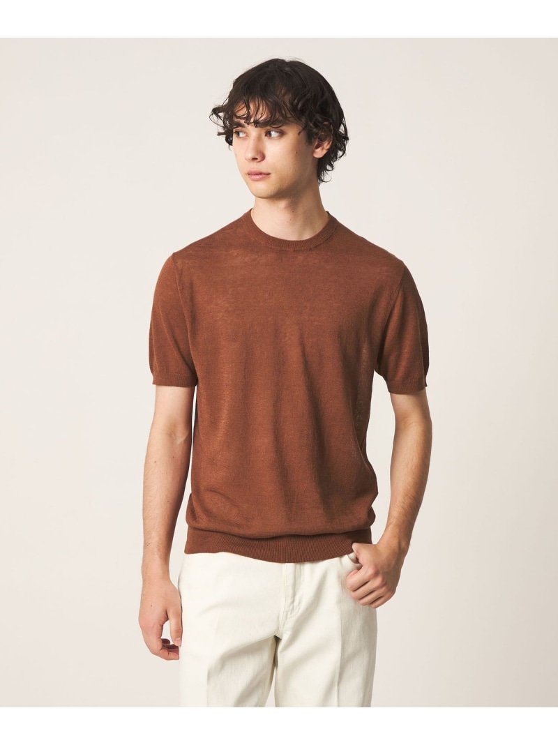 UNITED ARROWS リネン/コットン ニット Tシャツ ユナイテッドアローズ トップス カットソー・Tシャツ ブラウン ネイビー【送料無料】