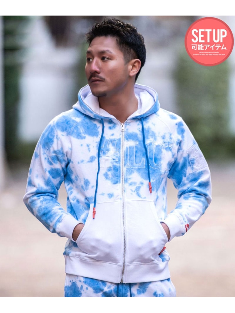 SB select LUXE/R タイダイブリーチ長袖パーカー シルバーバレット トップス パーカー・フーディー ブルー【送料無料】| Fashion Men