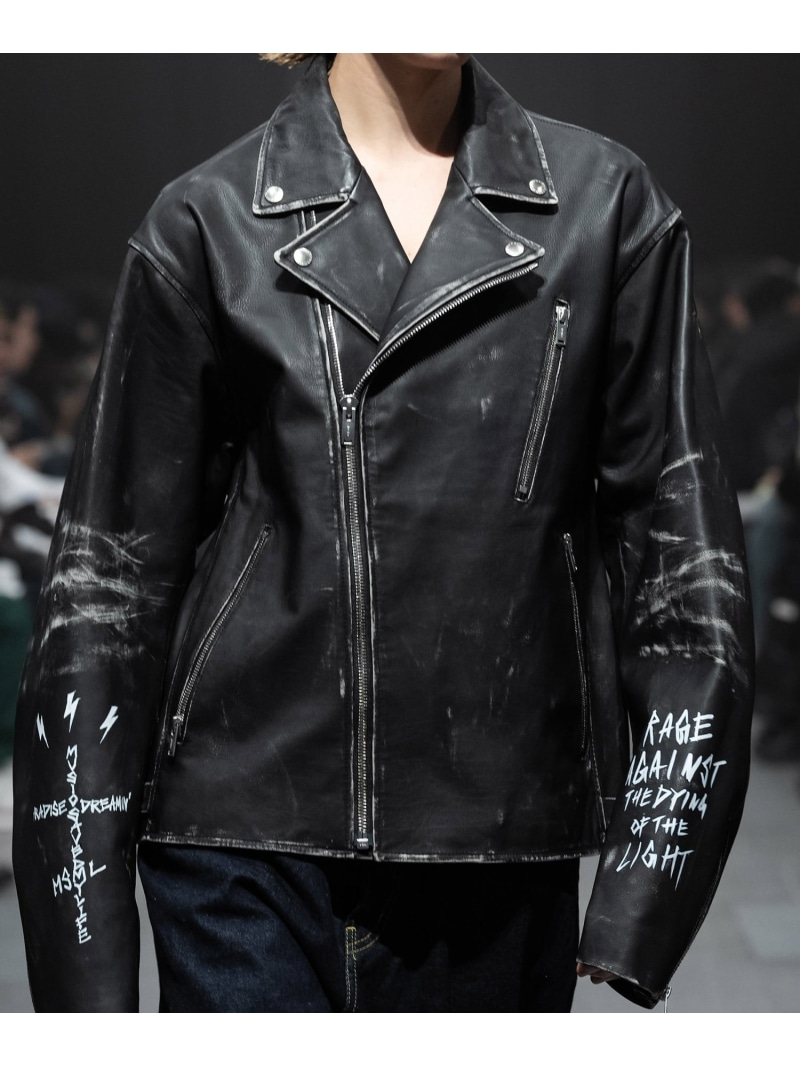 MSML GRAPHIC RIDERS JACKET / COW LEATHER ガーデン ジャケット・アウター ライダースジャケット ブラック【送料無料】| Fashion Men