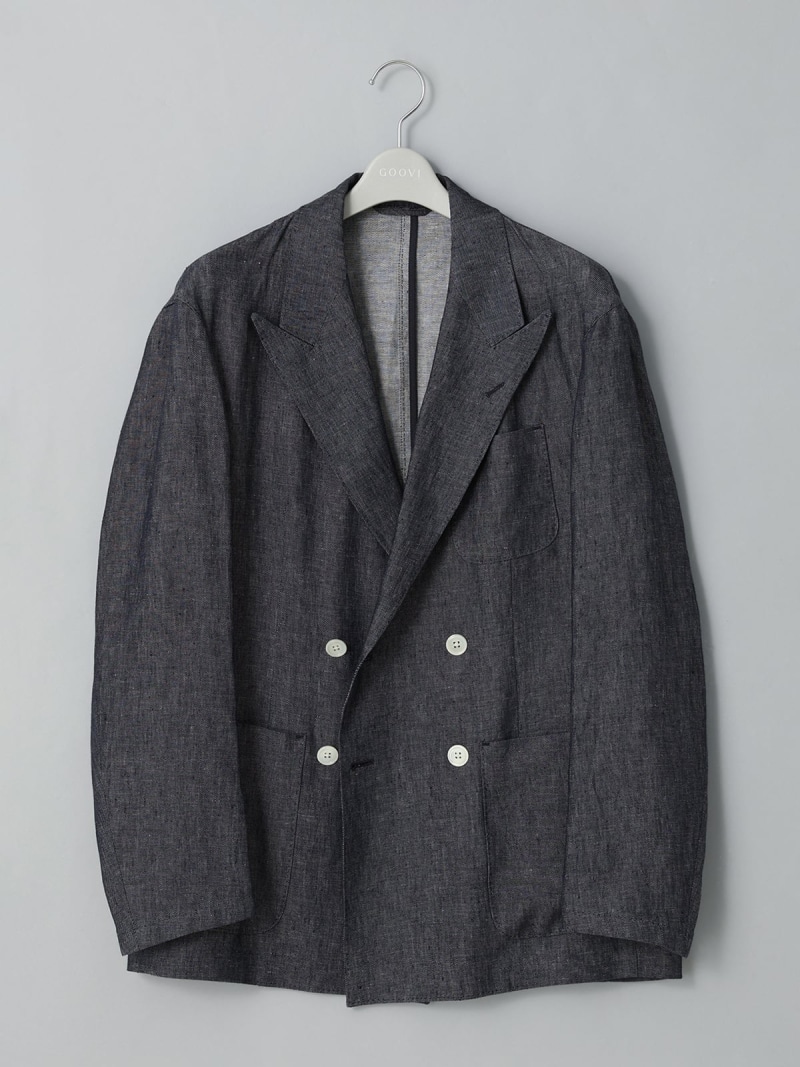 【SALE／30%OFF】SUIT SQUARE GOOVI ダブルブレストジャケット リネンジーンズ 無地 背広 真四角 ジャケット・アウター テーラードジャケット・ブレザー 米国海軍【RBA_E】【貨物輸送無料】