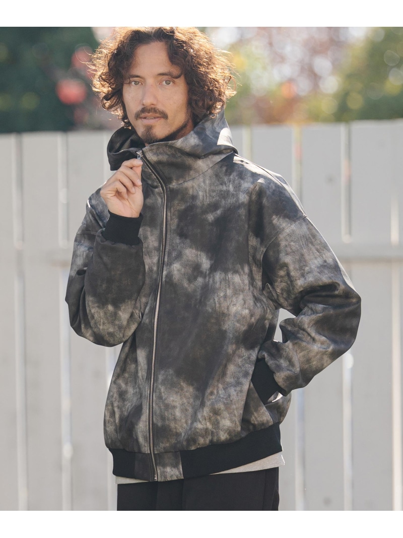 CAMBIO mj11312- Shade Synthetic Leather Hooded Jacket レザーフードジャケット カンビオ ジャケット・アウター その他のジャケット・アウター ブラック ベージュ【送料無料】| Fashion Men