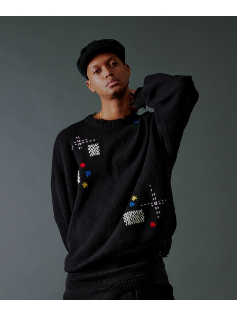【SALE/30%OFF】BEAVER B omnivore/ビーオムニボー HAND STITCH CREWNECK KNIT ハンドステッチクルーネックニット ビーバー トップス ニット ベージュ ブラック ブルー【RBA_E】【送料無料】| Fashion Men