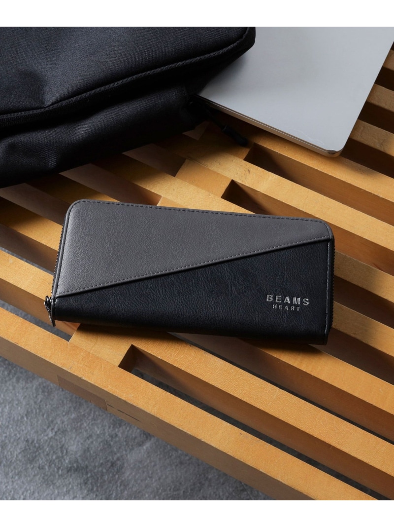 BEAMS HEART MEN 【定番人気・ギフト】切替 フェイクレザー ロング ウォレット 長財布 ビームス ハート 財布・ポーチ・ケース 財布 ネイビー ブラック【送料無料】