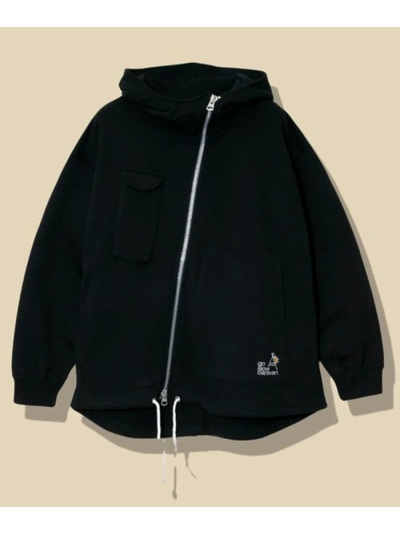 【SALE／30%OFF】go slow caravan 空糸裏毛 SLASH ZIP 上衣type2 (MENS/WOMENS) ゴースローキャラバン トップス スウェット・トレーナー 黒いこと 緑であること【RBA_E】【貨物輸送無料】