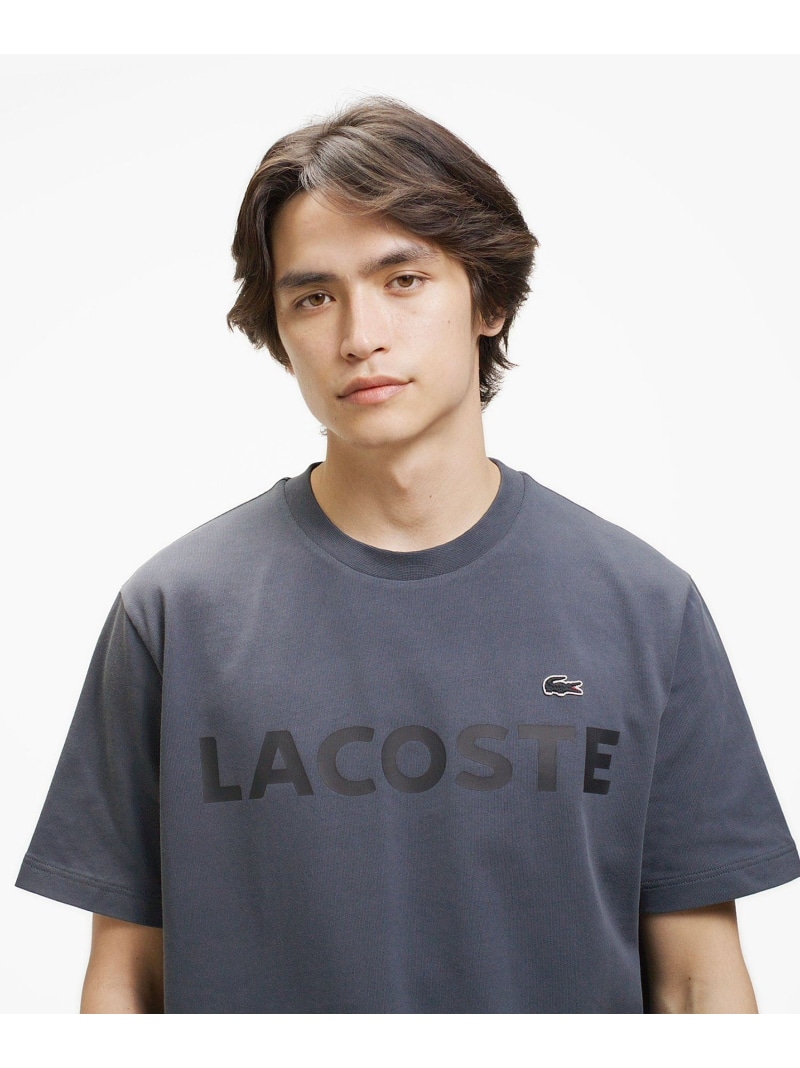 LACOSTE ヘビーウェイトブランドネーム ラバープリント ロゴ半袖Tシャツ ラコステ トップス カットソー・Tシャツ ベージュ ブルー ネイビー ブラック ホワイト グレー【送料無料】｜ Fashion Men