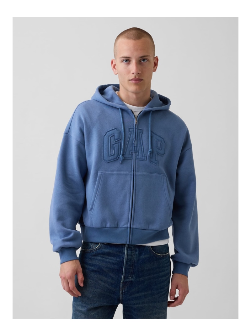 GAP (U)ヴィンテージソフト オーバーサイズ GAPロゴ ジップアップパーカー ギャップ トップス パーカー・フーディー グレー ブルー【送料無料】