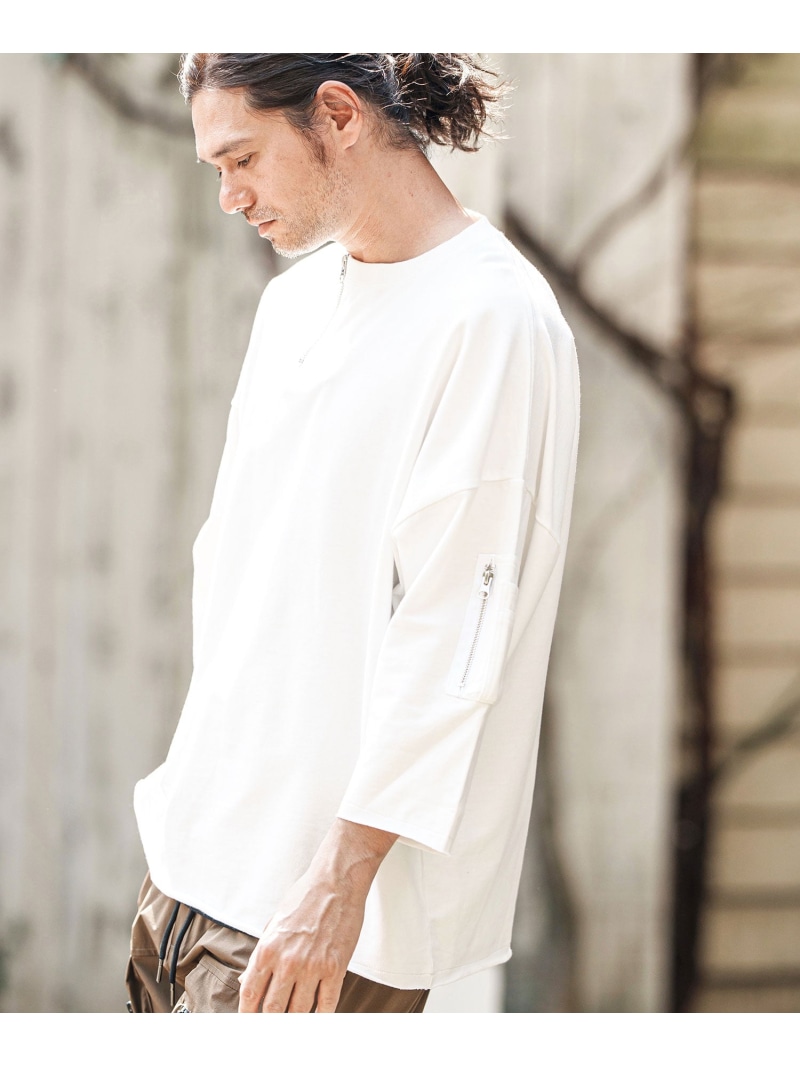 CAMBIO mt9733- Zipper Neck 3-4 Sleeve Cut sew 半端袖カットソー カンビオ トップス カットソー・Tシャツ グレー ホワイト ブラック【送料無料】