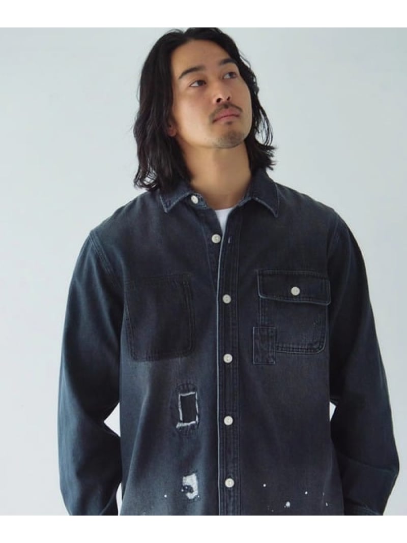 SELECT BRANDS ALCARZA/アルカーザ ダメージデニムシャツ LS(MENS) 万力サクラ色 トップス プルオーバー・トップ 黒いこと 青色【貨物輸送無料】