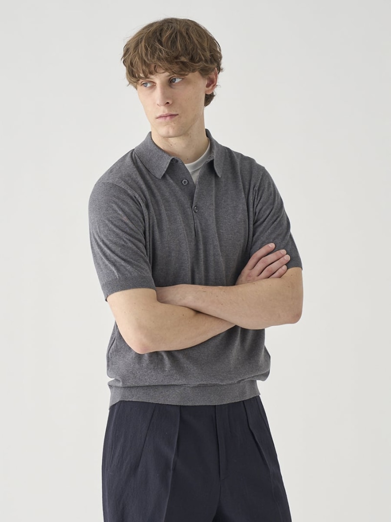 JOHN SMEDLEY 半袖コットンニットポロシャツ ｜ REID ｜ 30G MODERN FIT ジョンスメドレー トップス ニット グレー【送料無料】 30,745円
