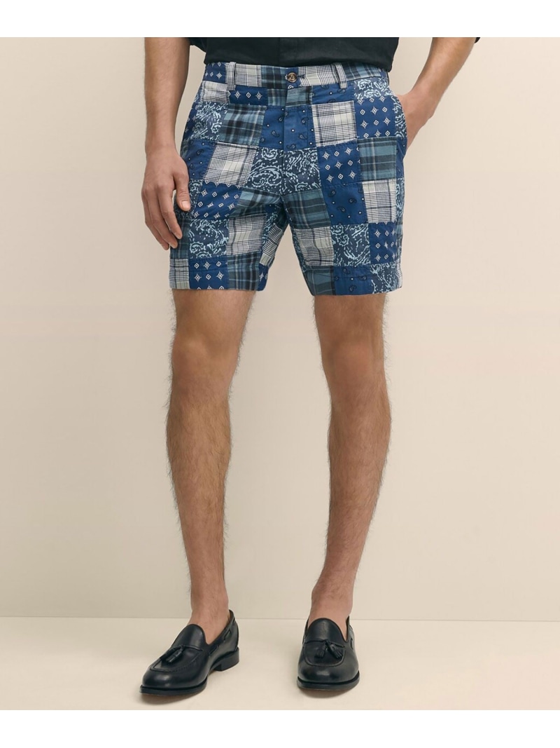 【SALE／20%OFF】BROOKS BROTHERS コットン マドラスパッチワーク プレーンフロント 7inショーツ ブルックス ブラザーズ パンツ その他のパンツ【RBA_E】【送料無料】