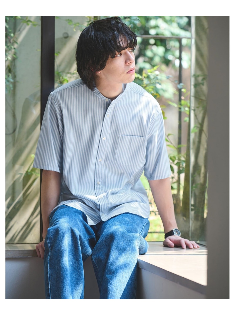 UNITED ARROWS green label relaxing W/R オックスフォード ストライプ バンドカラー 半袖 シャツ ユナイテッドアローズ グリーンレーベルリラクシング トップス シャツ・ブラウス グレー ホワイト ブラウン ブルー【送料無料】