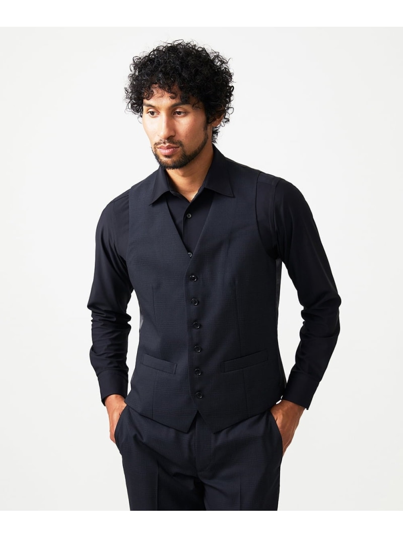 MICHEL KLEIN HOMME 【セットアップ】チェック柄ベスト ミッシェルクランオム トップス ベスト・ジレ ブラック【送料無料】