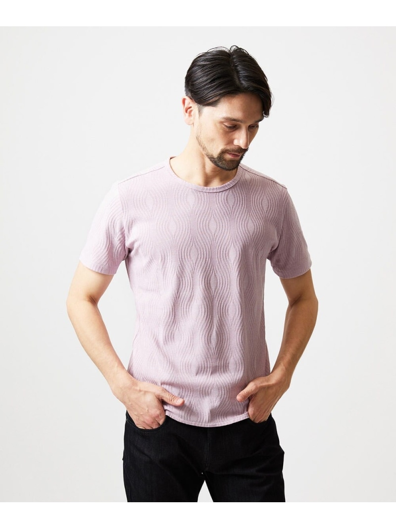 MICHEL KLEIN HOMME 《日本製》煙霧柄労働者の一団素っ首半袖カットソー ミッシェルクランオム トップス カットソー・プルオーバー サクラ色 米国海軍【貨物輸送無料】