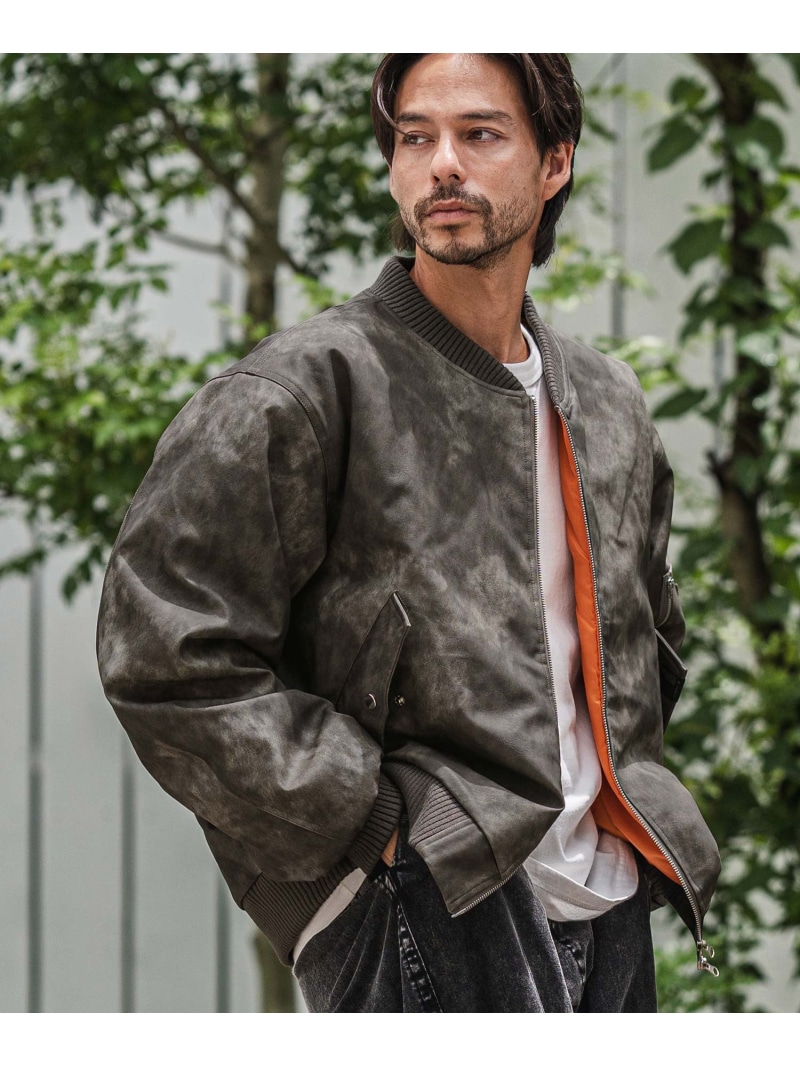 CAMBIO mj10940-Vintage Like Synthetic Leather Oversized MA-1 ブルゾン カンビオ ジャケット・アウター その他のジャケット・アウター ブラック ブラウン【送料無料】