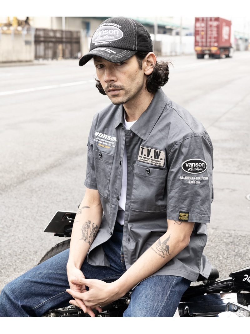 Vanson Leathers COTTON WORK SHIRT バンソンレザーズ トップス プルオーバー・トップ 黒いこと 白いこと【貨物輸送無料】