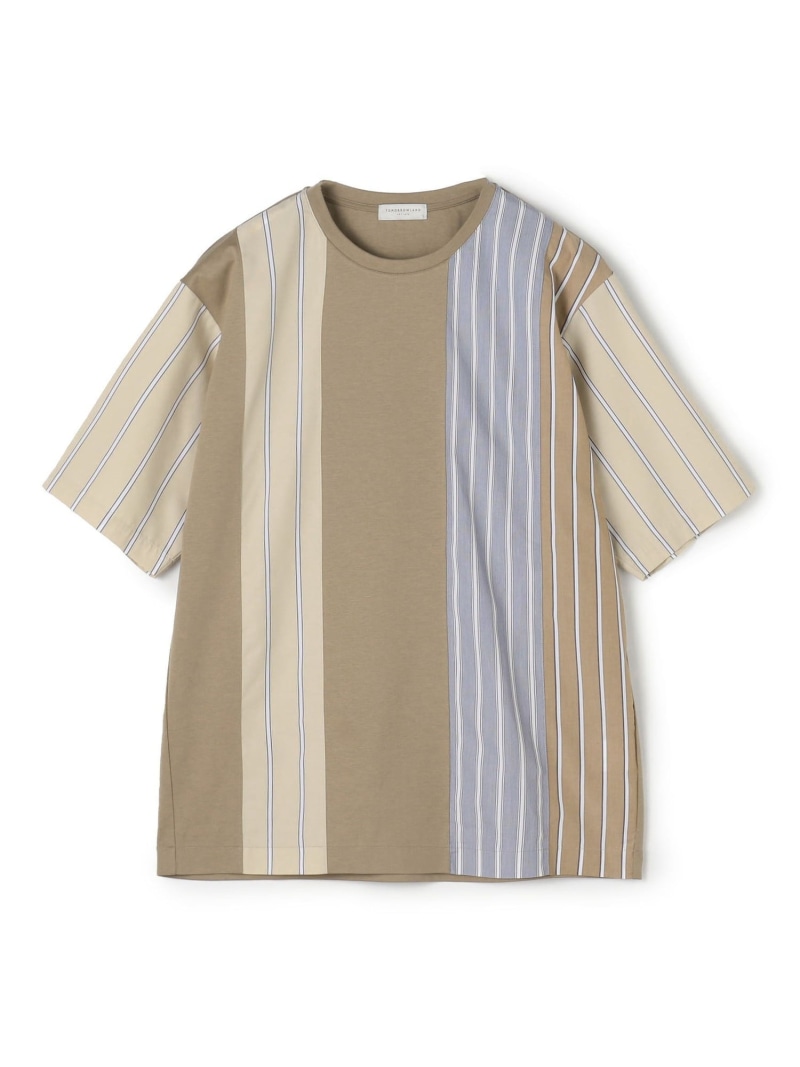 【SALE／30%OFF】TOMORROWLAND MEN コットン ストライプ デザインTシャツ トゥモローランド トップス カットソー・Tシャツ ホワイト ブラック ブラウン ネイビー【RBA_E】【送料無料】