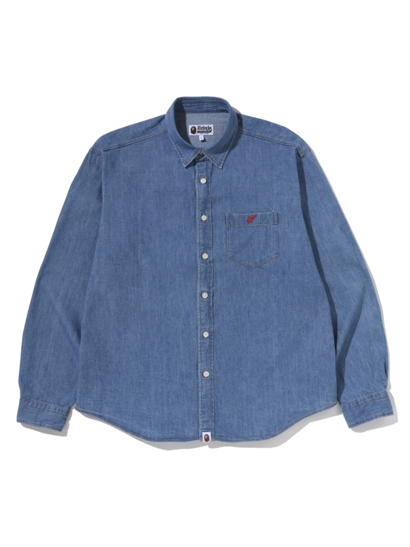 A BATHING APE APE HEAD RELAXED FIT DENIM SHIRTS ア ベイシング エイプ トップス プルオーバー・トップ 米国海軍【貨物輸送無料】