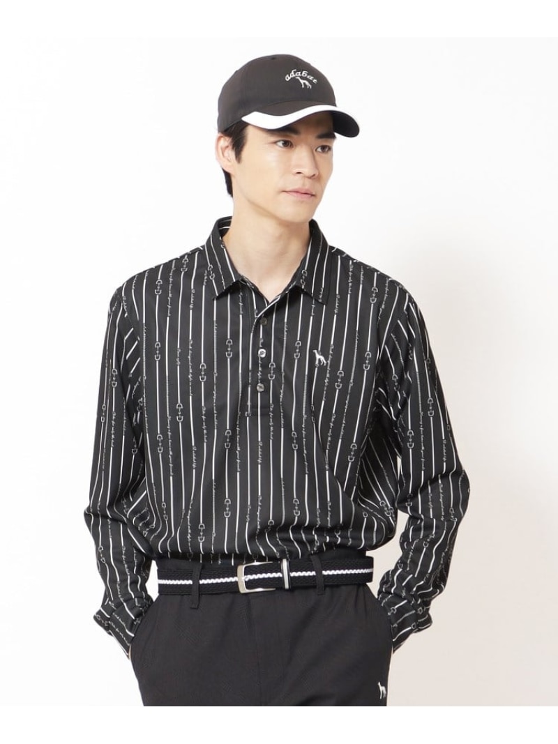 【SALE／30%OFF】adabat 【吸水速乾】ビットストライプ長袖ポロシャツ アダバット トップス ポロシャツ ブラック【RBA_E】【送料無料】｜ Fashion Men