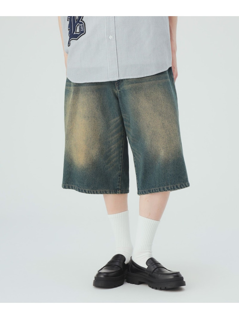BEAMS HEART MEN ブラスト ワイドデニム ショーツ ビームス ハート パンツ その他のパンツ ブラック ネイビー【送料無料】