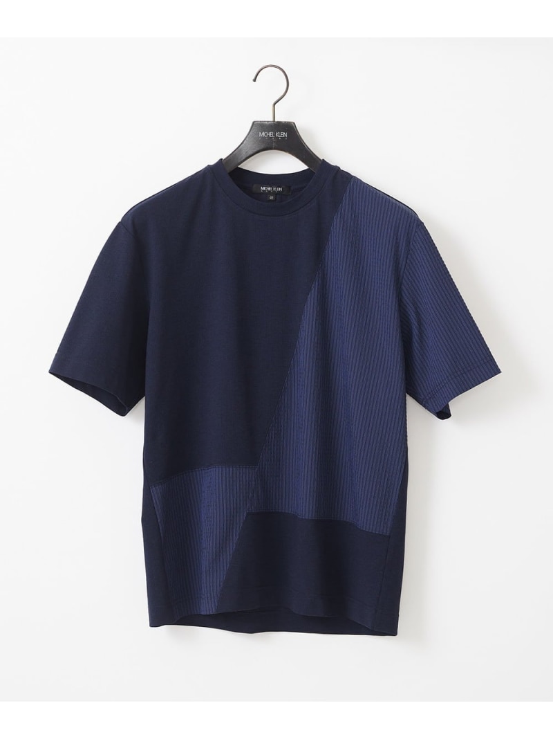 MICHEL KLEIN HOMME 【セットアップ】切り替えクルーネック半袖カットソー ミッシェルクランオム トップス カットソー・Tシャツ ブラック ネイビー【送料無料】