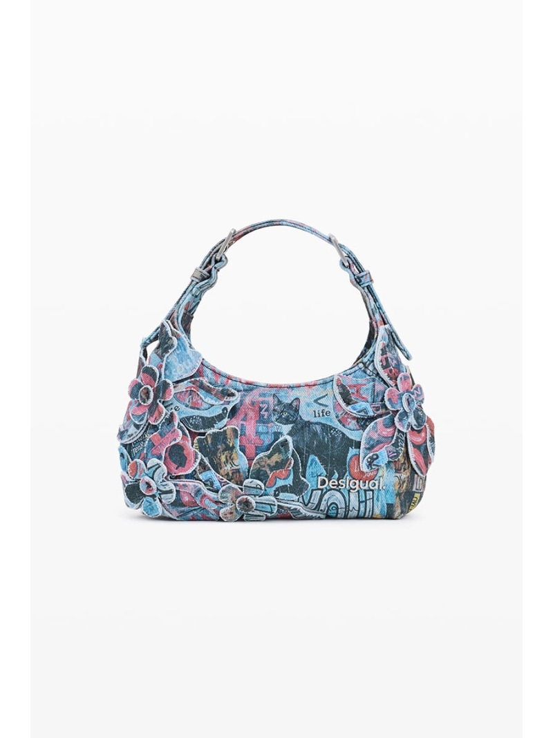 Desigual グラフィティ柄フラワーアップリケバッグ デシグアル バッグ ハンドバッグ ブルー【送料無料】