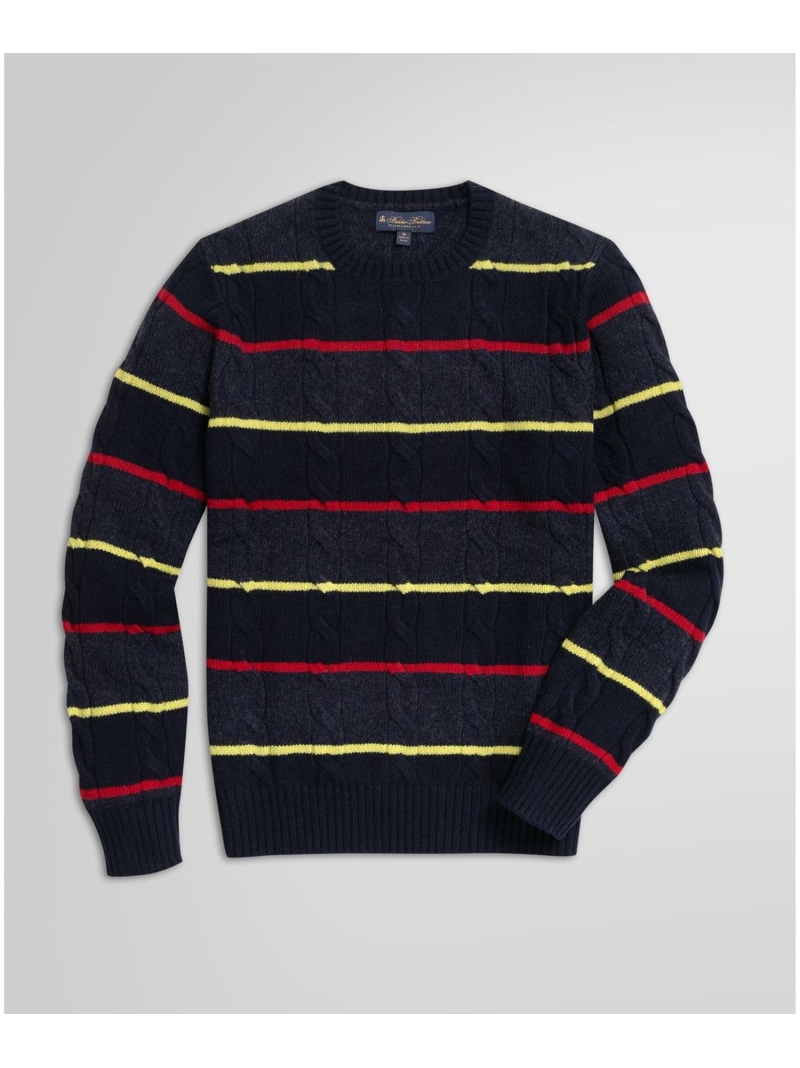 【SALE／30%OFF】BROOKS BROTHERS メリノウール 有線テレビ 縞模様 クルーネックセーター ブルックス ブラザーズ トップス 編み物 米国海軍【RBA_E】【貨物輸送無料】