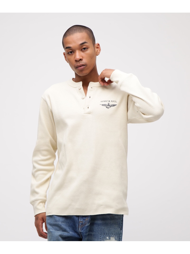 AVIREX 《直営店押さえる》HONEYCOMB WAFFLE HENRY NECK NAVAL T-SHIRT アヴィレックス トップス カットソー・プルオーバー 米国海軍 ベージュ 薄墨色【貨物輸送無料】