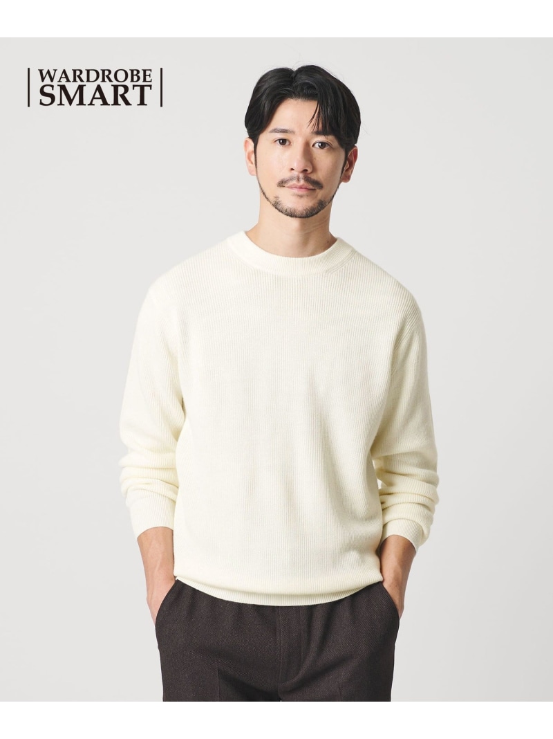 BEAUTY&YOUTH UNITED ARROWS 【WEB限定 WARDROBE SMART】マシーンウォッシャブル ウールミックス アゼ クルーネック ビューティー&ユース ユナイテッドアローズ トップス ニット ホワイト ブラック【送料無料】| Fashion Men