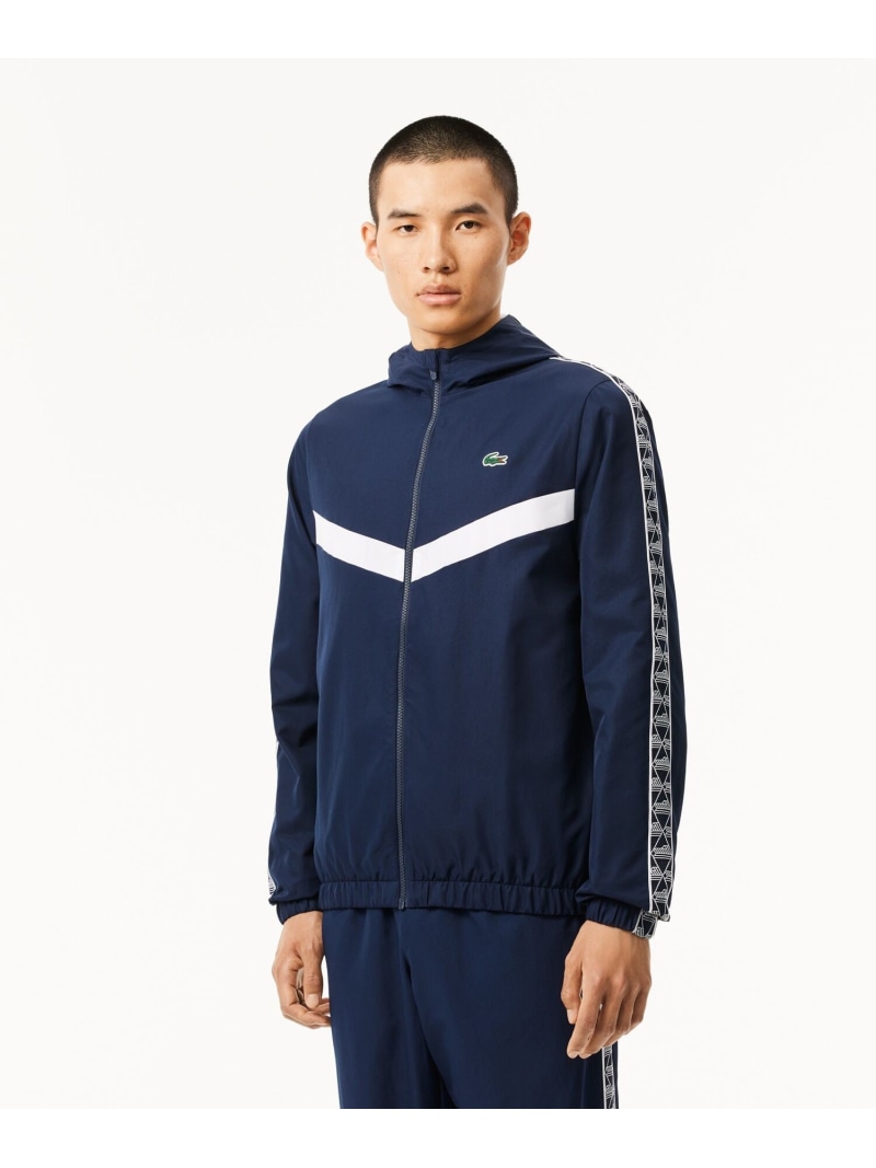 【SALE／40%OFF】LACOSTE 撥水 スリーブテーピング ジップアップトラックフーディー / トラックジャケット ラコステ トップス パーカー・フーディー ネイビー ブラック【RBA_E】【送料無料】