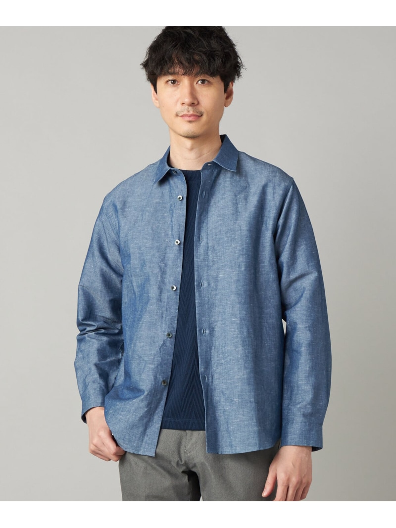 COMME CA MEN リネンダンガリー レギュラーカラーシャツ コムサメン トップス シャツ・ブラウス ブルー ネイビー【送料無料】