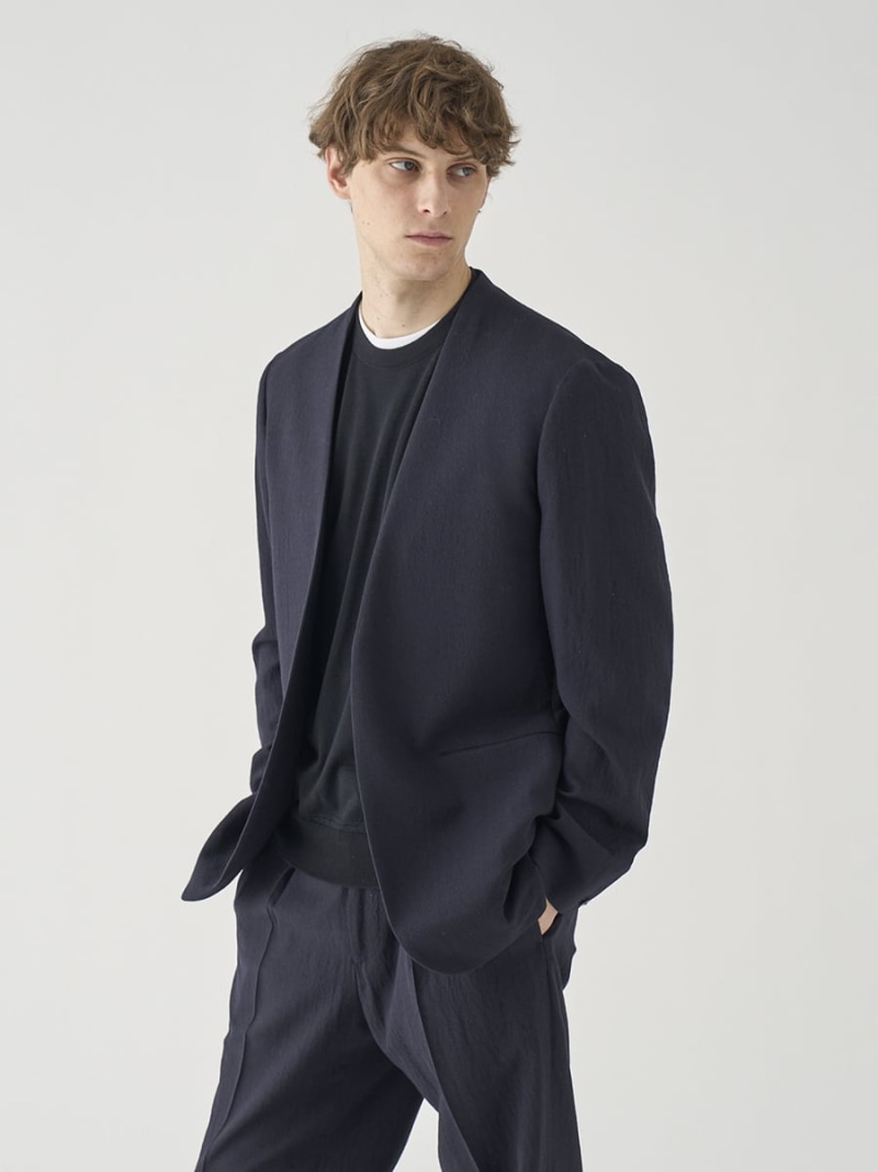JOHN SMEDLEY ウォッシュドウールホップサック ノーカラージャケット ｜FJ259 ジョンスメドレー ジャケット・アウター その他のジャケット・アウター ネイビー【送料無料】