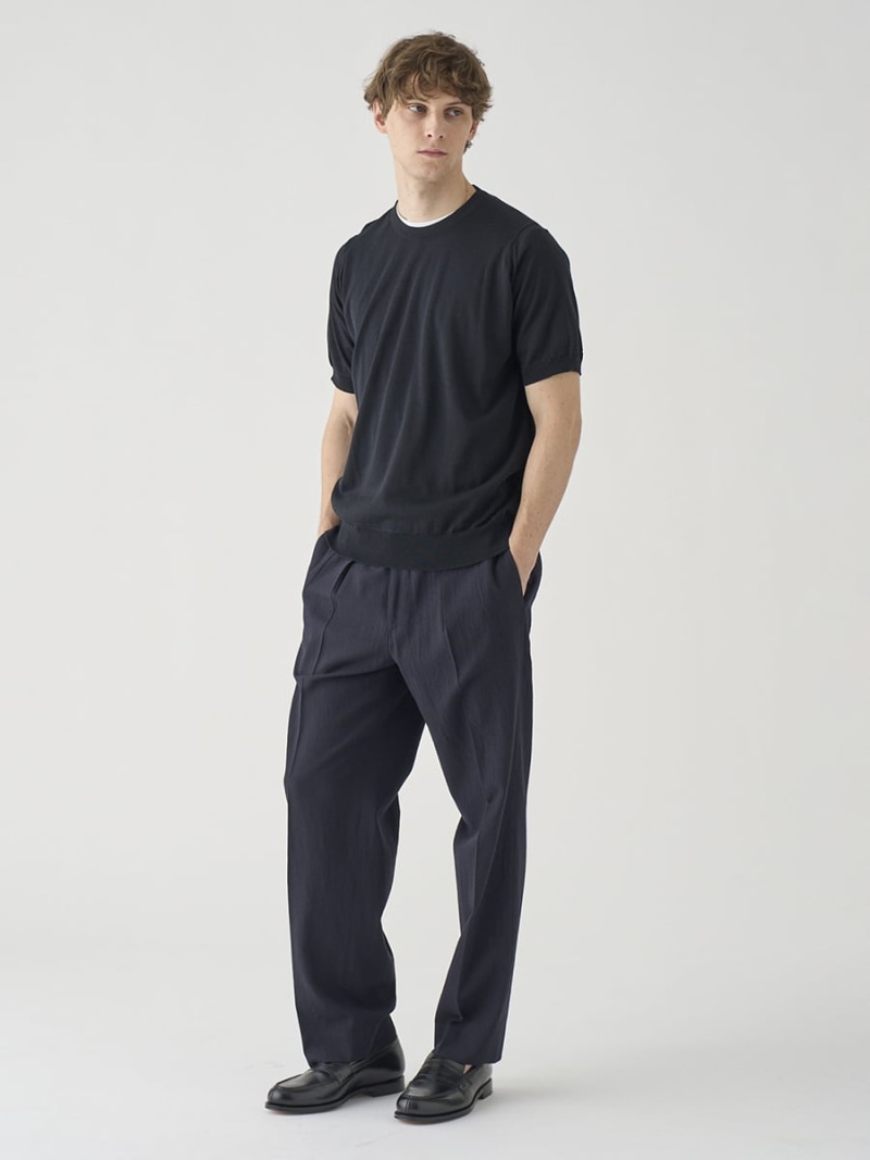 JOHN SMEDLEY ウォッシュドウールホップサック テーパードトラウザー ｜FP260 ジョンスメドレー パンツ その他のパンツ ネイビー【送料無料】