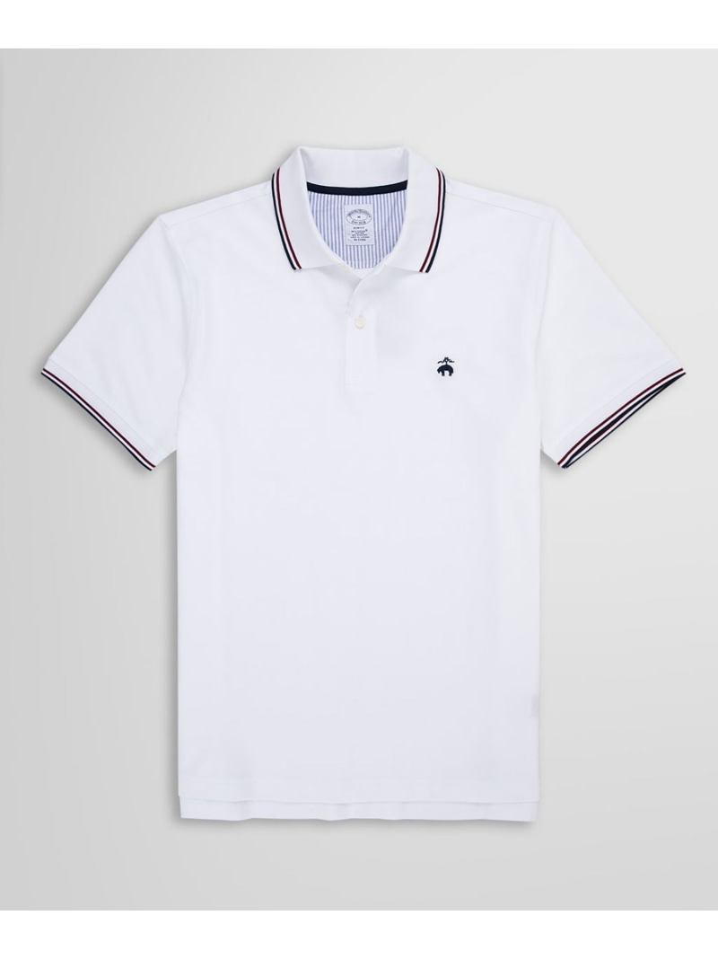 BROOKS BROTHERS GF スーピマコットン ストレッチピケ ティップド ポロシャツ Slim Fit ブルックス ブラザーズ トップス ポロシャツ ホワイト【送料無料】