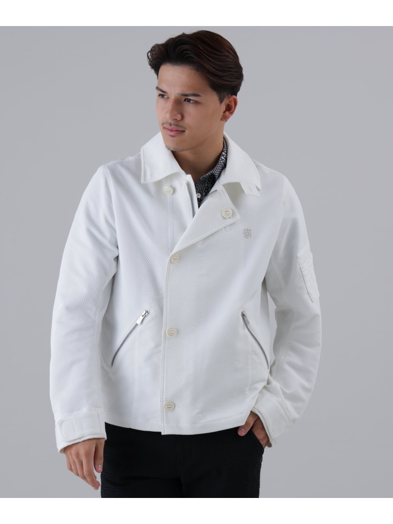 St ANDREWS 幾何学ジャガードブルゾン (MENS) セントアンドリュース ジャケット・アウター ブルゾン・ジャンパー ブラック ホワイト【送料無料】