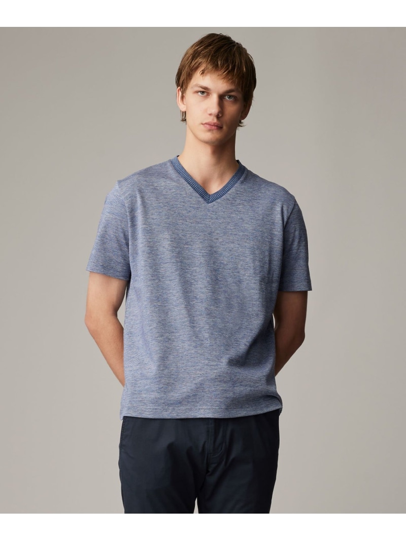 JOSEPH ABBOUD 【リネン素材/吸水速乾/日本素材】リネンハニカム Vネック Tシャツ ジョセフアブード トップス カットソー・Tシャツ ベージュ ブルー ネイビー【送料無料】