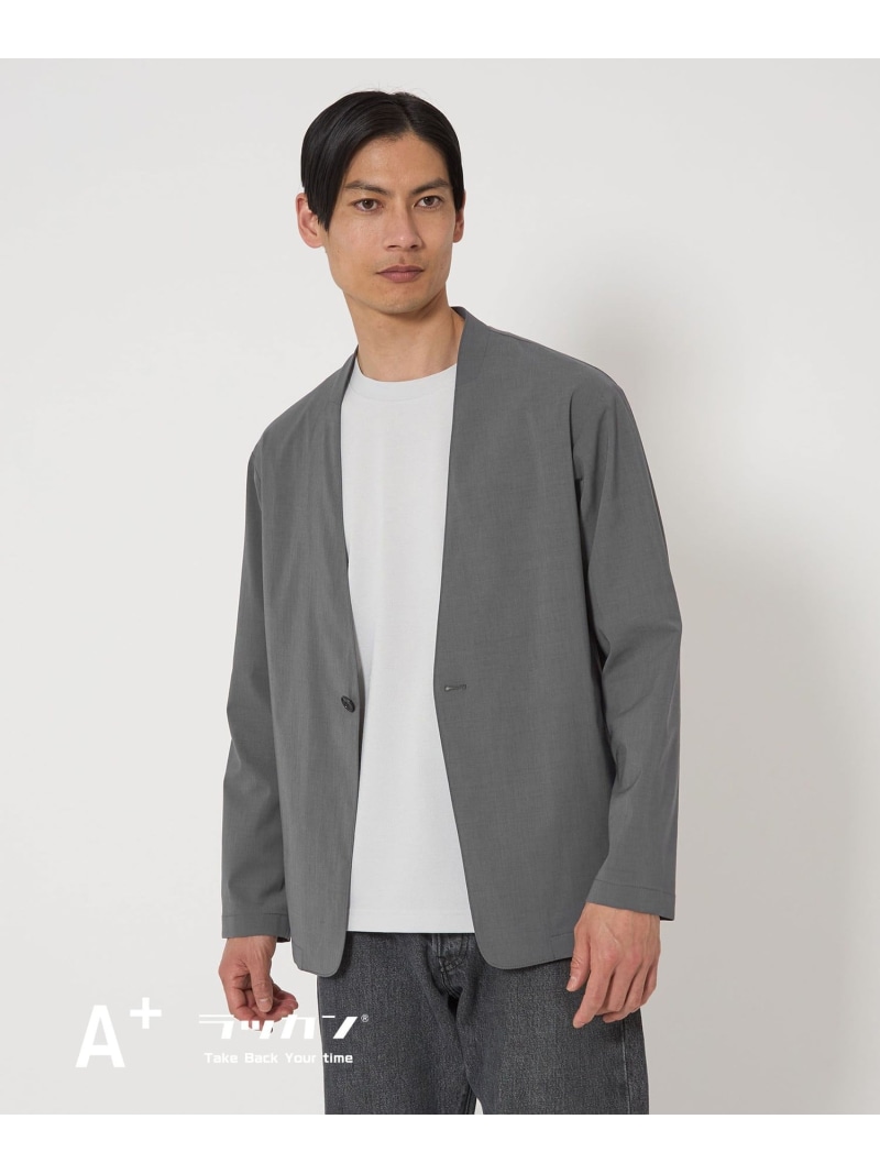 【SALE／50%OFF】UNITED ARROWS green label relaxing A+ ラッカンリネンライク 1B ノーカラー ジャケット -ウォッシャブル・ストレッチ・吸水速乾- ユナイテッドアローズ アウトレット ジャケット・アウター ノーカラージャケット グレー ネイビー【RBA_E】【送料無料】
