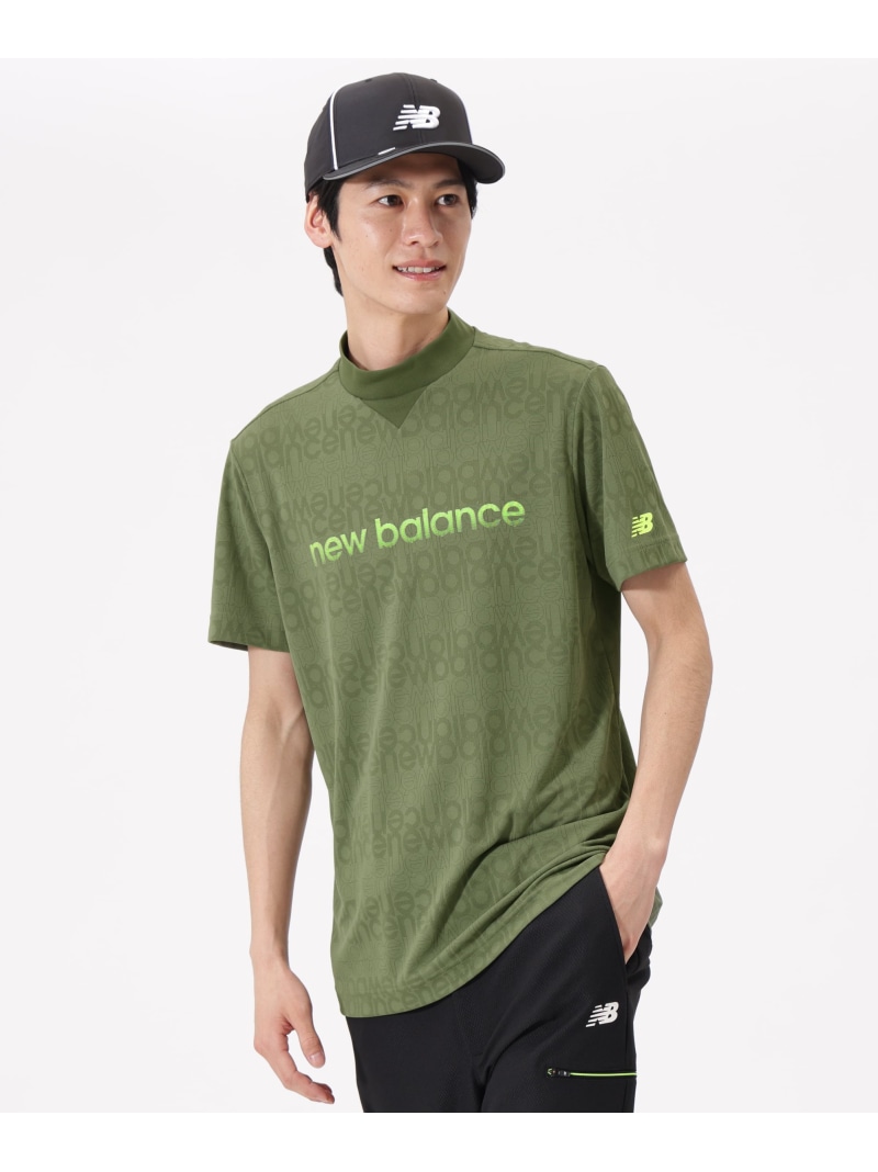 New Balance Golf リフレクトロゴボーダー柄 遊撃手捩り モックネック ティーシャツ (MENS) ニュー平衡にするゴルフ トップス 余分の物のトップス カーキ緑であること 黒いこと 薄墨色【貨物輸送無料】