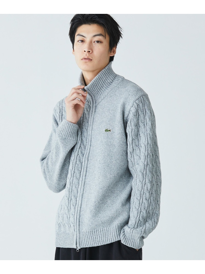 【SALE／40%OFF】LACOSTE クレイジーニッティングハイネックジップカーディガン / ダブルジップ ドライバーズニット ラコステ トップス カーディガン グレー ブラック ホワイト【RBA_E】【送料無料】