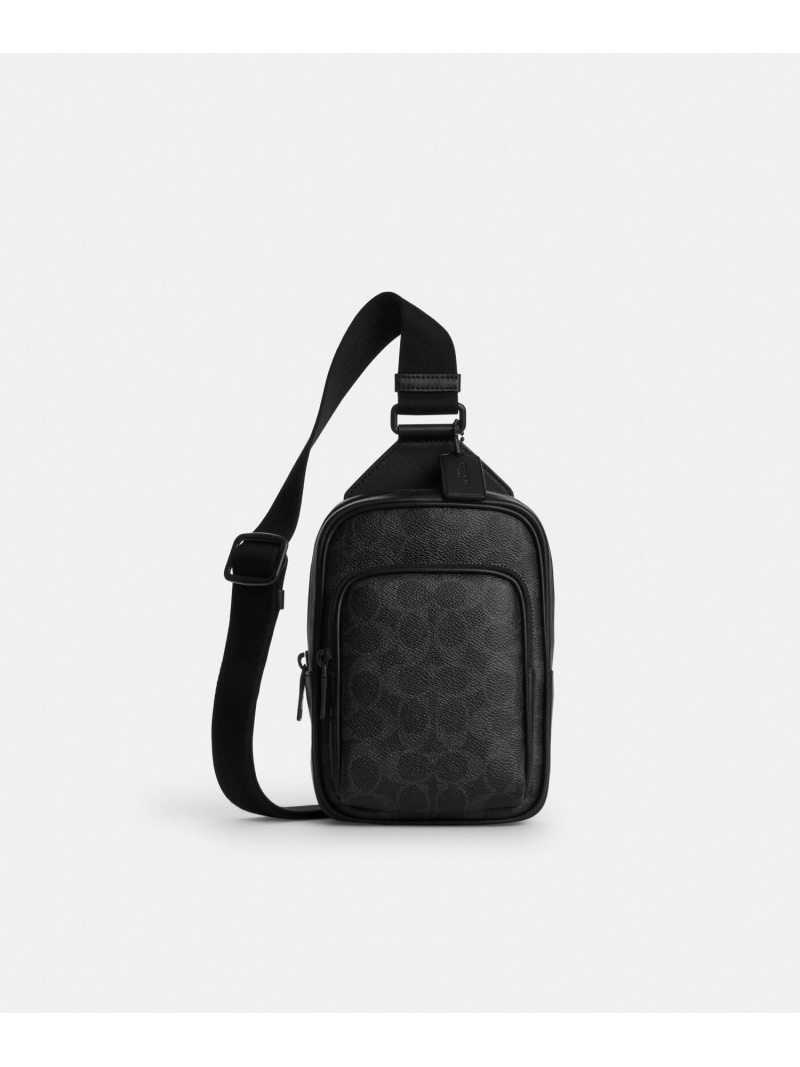 COACH OUTLET 【堅苦しさ】レーサー スリング パック・シグネチャー 帆布 コーチ職 逃げ道 御徒面子 ボディバッグ・ウエストポーチ 黒いこと【貨物輸送無料】