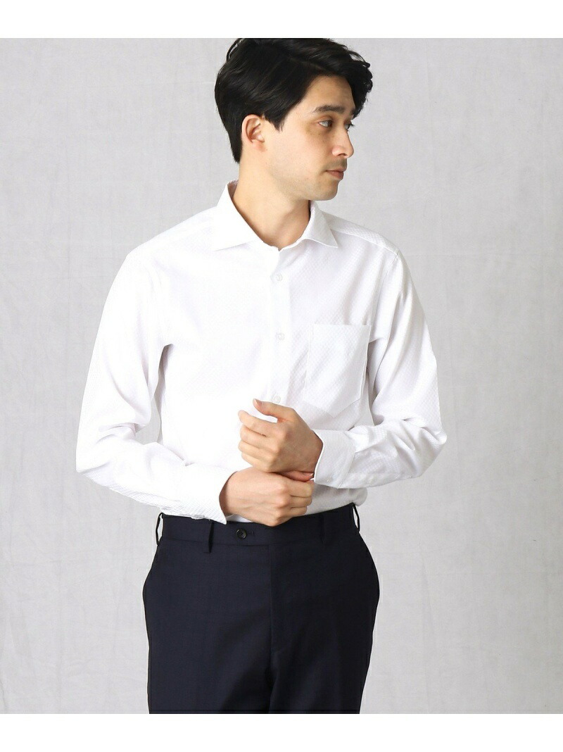Comme Ca Men 市松柄ドビークロス ワイドカラードレスシャツ コムサメン Comme Ca Men 市松柄ドビークロス ワイドカラードレスシャツ コムサメン