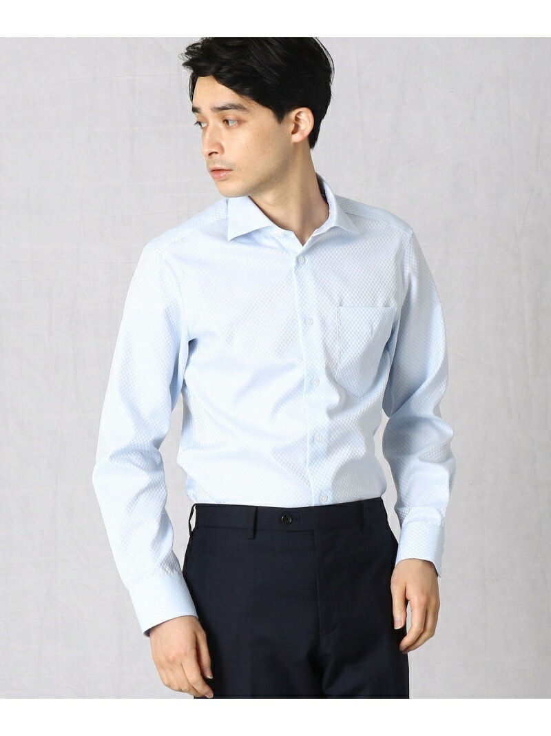Comme Ca Men 市松柄ドビークロス ワイドカラードレスシャツ コムサメン Comme Ca Men 市松柄ドビークロス ワイドカラードレスシャツ コムサメン
