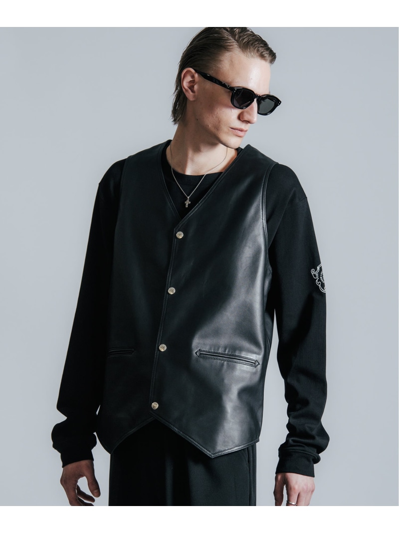 THE CRIMIE SPANISH LAMB LEATHER VEST 苑地 トップス より良い・ジレ 黒いこと【貨物輸送無料】