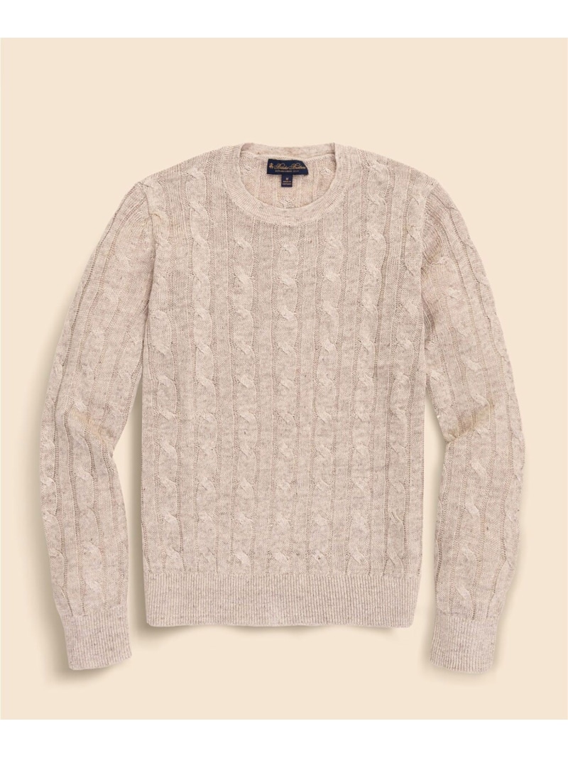 【SALE/20%OFF】BROOKS BROTHERS リネン ケーブル クルーネックセーター ブルックス ブラザーズ トップス ニット ネイビー ベージュ【RBA_E】【送料無料】| Fashion Men