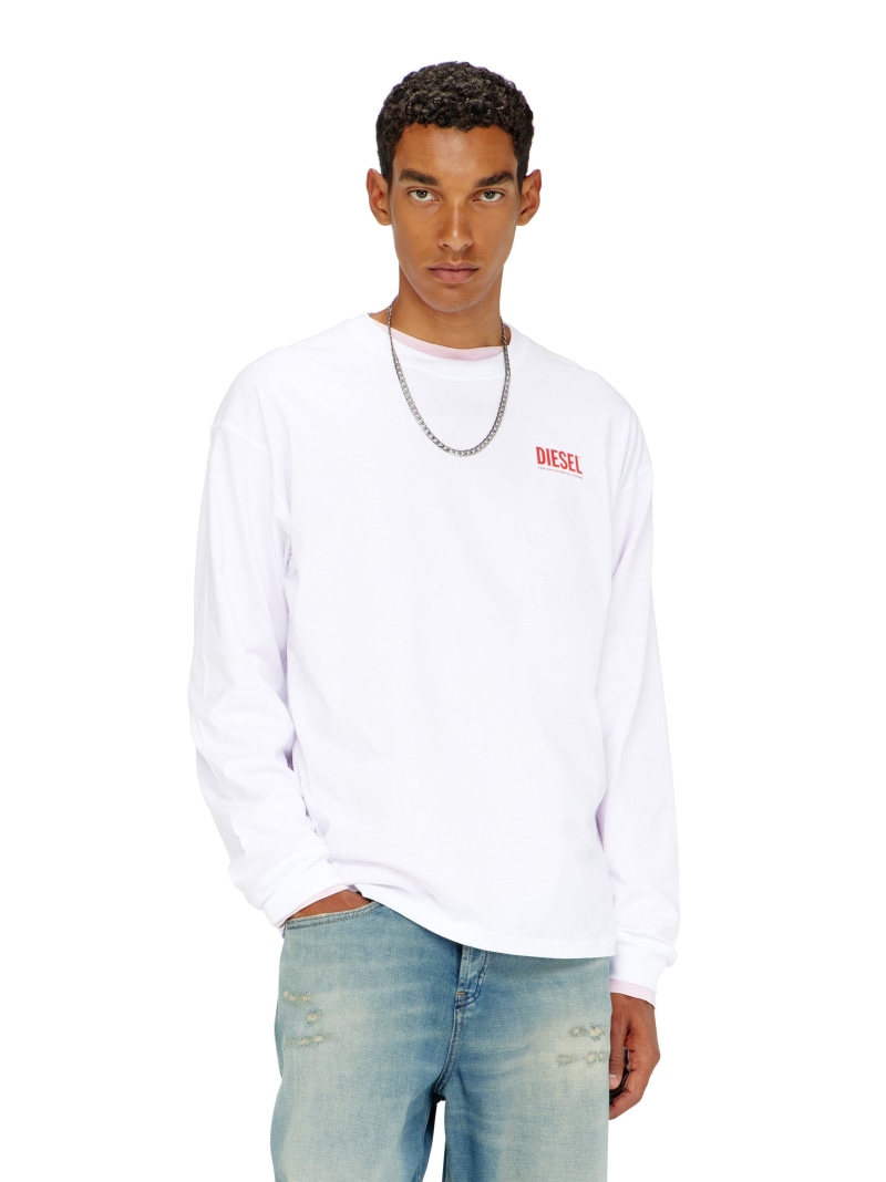 DIESEL メンズ 長袖ティーシャツ T-BOXT-LS-BISK ディーゼル トップス カットソー・ティーシャツ 黒いこと 薄墨色 白いこと【貨物輸送無料】