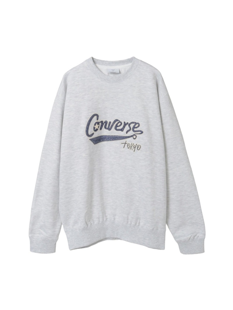 CONVERSE TOKYO GLITTER LOGO SWEAT コンバーストウキョウ トップス スウェット・トレーナー 黒いこと 薄墨色 米国海軍【貨物輸送無料】