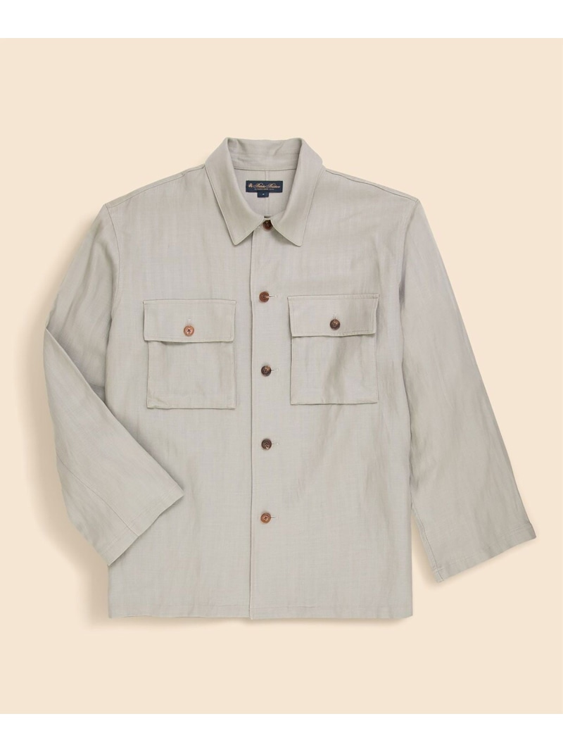 BROOKS BROTHERS リヨセル/リネン ヘリンボーン CPOシャツジャケット ブルックス ブラザーズ トップス シャツ・ブラウス ネイビー ベージュ【送料無料】