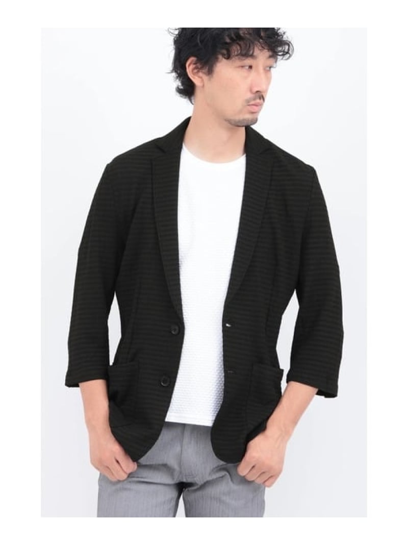 【SALE/30%OFF】HIGH STREET HIGH STREET∴4WAYエアリーバーク柄リンクス7分袖ジャケット トルネードマート トップス カットソー・Tシャツ ブラック グレー【RBA_E】【送料無料】| Fashion Men