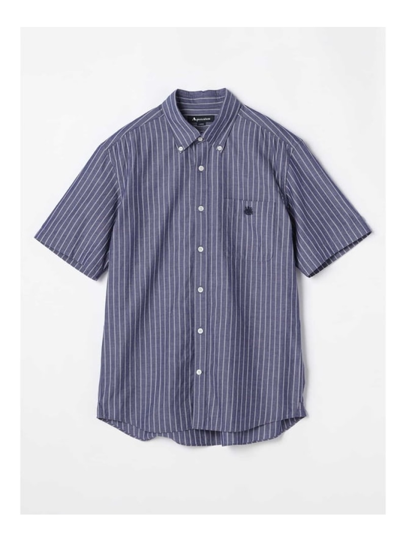 Aquascutum MEN Cotton Linen Stripe Short Sleeve Shirt アクアスキュータム トップス シャツ・ブラウス ブルー ベージュ【送料無料】